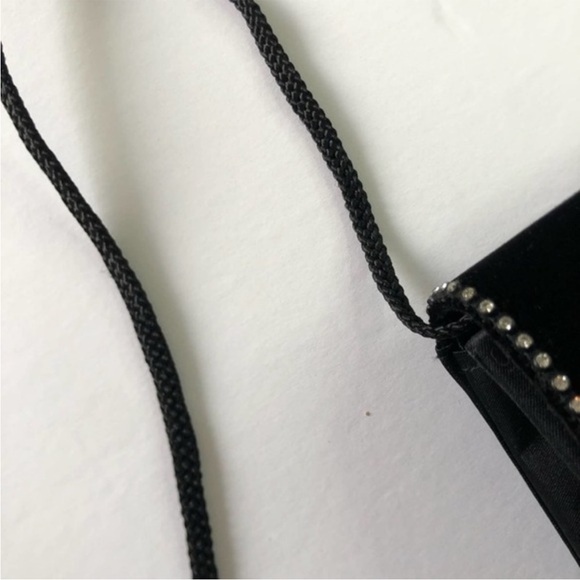 Vintage Evening Purse Black Velvet Rhinestone and Satin Crossbody Bag - Picture 9 of 13